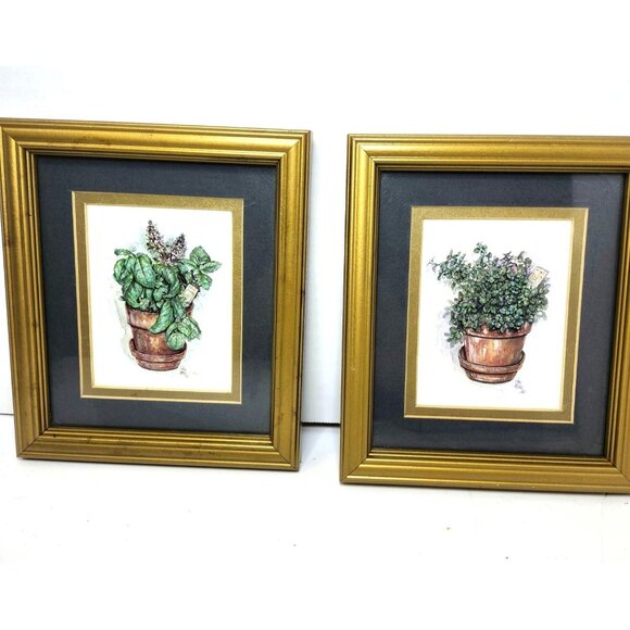 2 MASON ART FRAMED PRINTS OF POTTED PLANTS VERY Y2K - Picture 1 of 6